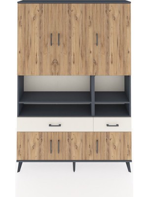 Arges Dolap 8 Raflı 2 Çekmeceli 6 Kapaklı 132X30X195 Antrasit-Çam/aytaşı