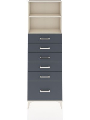 Arges Dolap 2 Raflı 6 Çekmeceli 60X30X182 Aytaşı-Antrasit