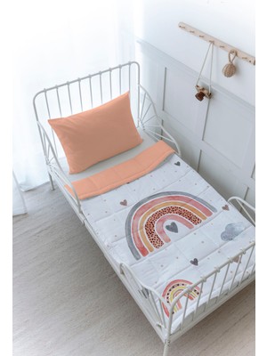 Organik Baskılı Bebek (100X150 Cm) Yorgan Seti  - Iconic Serisi - Somon Gökkuşağı
