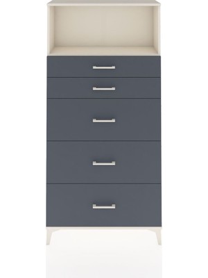 Arges Dolap Tek Raflı 5 Çekmeceli 88X30X182 Aytaşı-Antrasit