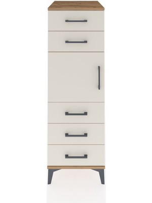 Kronos Dolap Tek Raflı 5 Çekmeceli Tek Kapaklı 44X59X134 Çam-Aytaşı