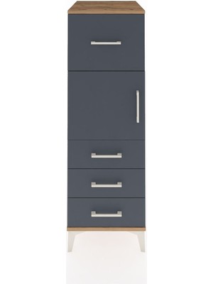 Kronos Dolap Tek Raflı 4 Çekmeceli Tek Kapaklı 44X59X134 Çam-Antrasit