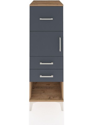 Kronos Dolap Tek Raflı 3 Çekmeceli Tek Kapaklı 44X59X134 Çam-Antrasit