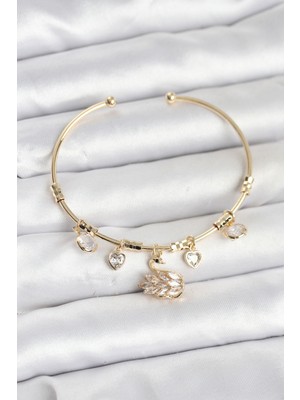 Tua Moda Kuğu Charmlı Gold Renk Kadın Bileklik