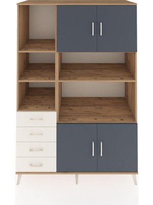 Kronos Dolap 8 Raflı 4 Çekmeceli 4 Kapaklı 132X59X195 Çam-Antrasit/aytaşı