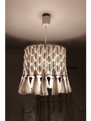 El Yapımı Makrome Avize ve Sarkıt, Ekru, Şık ve Modern Dekorasyon Parçası