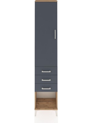 Arges Dolap 2 Raflı 3 Çekmeceli Tek Askılı 44X30X221 Çam-Antrasit