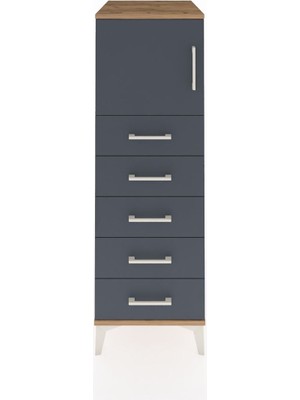 Kronos Dolap Tek Raflı 5 Çekmeceli Tek Kapaklı 44X59X134 Çam-Antrasit