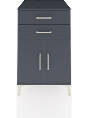 Kronos Komodin Tek Raflı 2 Çekmeceli 2 Kapaklı 60X59X96 Antrasit-Antrasit