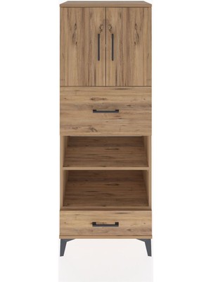 Hyperion Dolap 4 Raflı 2 Çekmeceli 2 Kapaklı 60X44X163 Çam-Çam