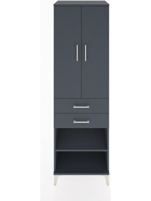 Hyperion Dolap 4 Raflı 2 Çekmeceli 2 Kapaklı 60X44X195 Antrasit-Antrasit