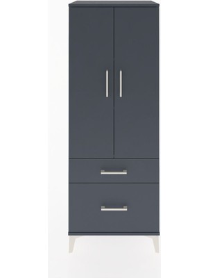 Hyperion Dolap 3 Raflı 2 Çekmeceli 2 Kapaklı 60X44X163 Antrasit-Antrasit