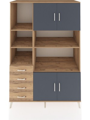 Kronos Dolap 8 Raflı 4 Çekmeceli 4 Kapaklı 132X59X195 Çam-Antrasit/çam