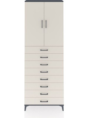 Arges Dolap 3 Raflı 8 Çekmeceli 2 Kapaklı 88X30X243 Antrasit-Aytaşı