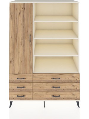 Kronos Dolap 8 Raflı 6 Çekmeceli Tek Kapaklı  132X59X195 Aytaşı-Çam/çam