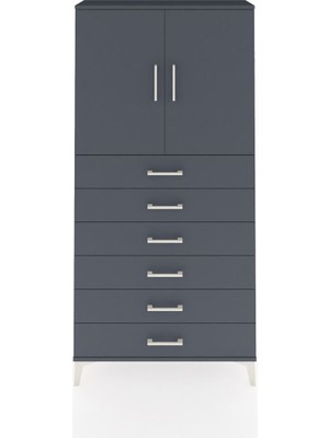 Arges Dolap 2 Raflı 6 Çekmeceli 2 Kapaklı 88X30X182 Antrasit-Antrasit