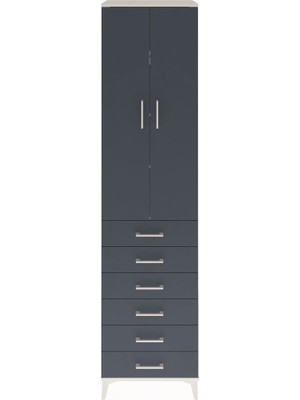 Hyperion Dolap 4 Raflı 6 Çekmeceli 2 Kapaklı 60X44X243 Aytaşı-Antrasit