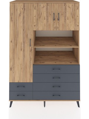 Kronos Dolap 8 Raflı 6 Çekmeceli 3 Kapaklı 132X59X195 Çam-Çam/antrasit