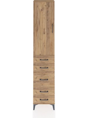 Arges Dolap 3 Raflı 5 Çekmeceli Tek Kapaklı 44X30X221 Çam-Çam