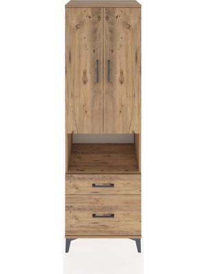 Hyperion Dolap 4 Raflı 2 Çekmeceli 2 Kapaklı 60X44X195 Çam-Çam