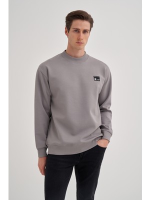 Cazador 52480 Gri Erkek Bisiklet Yaka Relax Fit 2 Iplik Sweatshirt