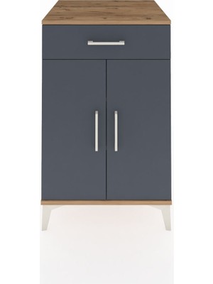 Kronos Komodin 2 Raflı Tek Çekmeceli 2 Kapaklı 60X59X96 Çam-Antrasit