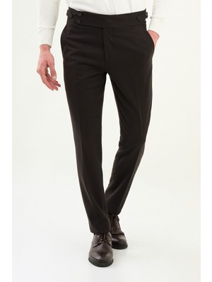 Düz Super Slim Fit Kemer Detaylı Tokalı Erkek Pantolon