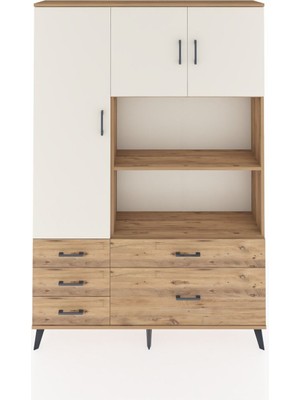 Arges Dolap 7 Raflı 5 Çekmeceli 3 Kapaklı 132X30X195 Çam-Aytaşı/çam