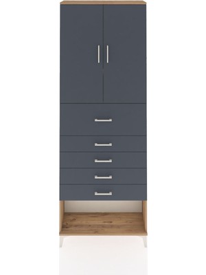 Arges Dolap 3 Raflı 5 Çekmeceli 2 Kapaklı 88X30X243 Çam-Antrasit