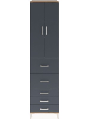 Hyperion Dolap 3 Raflı 5 Çekmeceli 2 Kapaklı 60X44X243 Çam-Antrasit