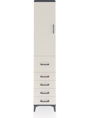 Arges Dolap 3 Raflı 5 Çekmeceli Tek Kapaklı 44X30X221 Antrasit-Aytaşı