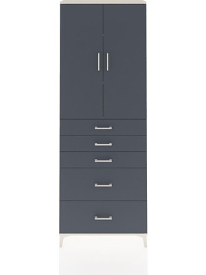 Arges Dolap 3 Raflı 5 Çekmeceli 2 Kapaklı 88X30X243 Aytaşı-Antrasit