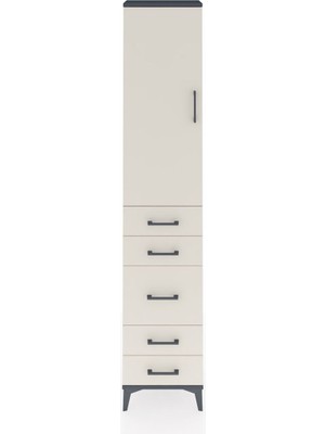 Arges Dolap 3 Raflı 5 Çekmeceli Tek Kapaklı 44X30X221 Antrasit-Aytaşı