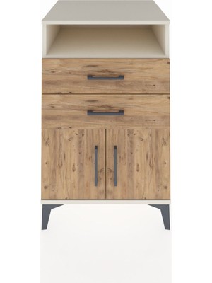Kronos Komodin Tek Raflı 2 Çekmeceli 2 Kapaklı 60X59X96 Aytaşı-Çam