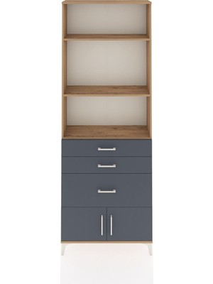 Arges Dolap 3 Raflı 3 Çekmeceli 2 Kapaklı 88X30X243 Çam-Antrasit