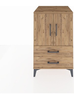 Kronos Komodin 2 Raflı 2 Çekmeceli 2 Kapaklı 60X59X96 Çam-Çam