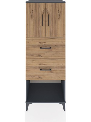 Hyperion Dolap 2 Raflı 2 Çekmeceli 2 Kapaklı 60X44X163 Antrasit-Çam