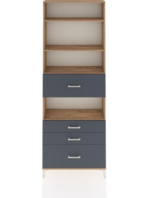 Arges Dolap 4 Raflı 4 Çekmeceli 88X30X243 Çam-Antrasit
