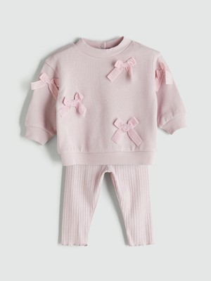 Lc Waikiki Yeni Sezon Fiyonklu Kız Bebek Sweatshirt ve Tayt 2'li