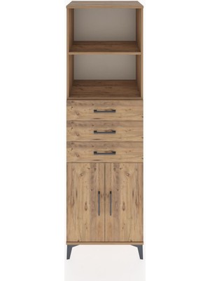 Hyperion Dolap 3 Raflı 3 Çekmeceli 2 Kapaklı 60X44X195 Çam-Çam
