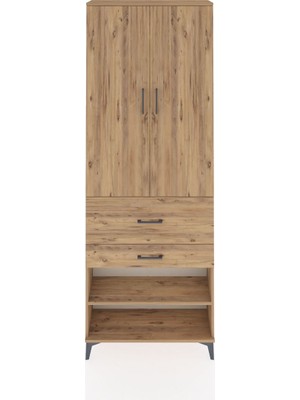 Arges Dolap 5 Raflı 2 Çekmeceli 2 Kapaklı 88X30X243 Çam-Çam