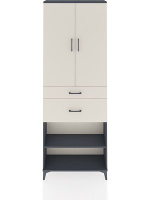 Arges Dolap 4 Raflı 2 Çekmeceli 2 Kapaklı 88X30X243 Antrasit-Aytaşı