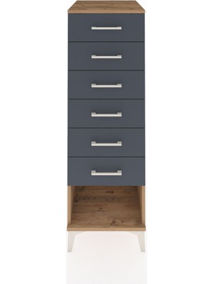 Kronos Dolap 6 Çekmeceli 44X59X134 Çam-Antrasit