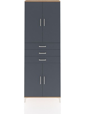 Arges Dolap 4 Raflı 3 Çekmeceli 4 Kapaklı 88X30X243 Çam-Antrasit