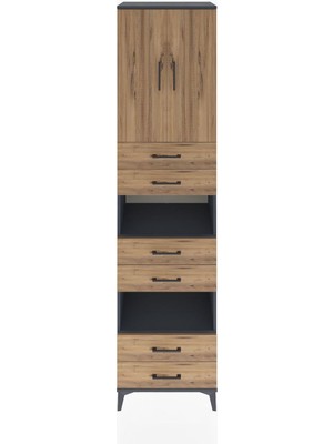 Hyperion Dolap 4 Raflı 6 Çekmeceli 2 Kapaklı 60X44X243 Antrasit-Çam