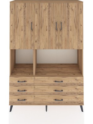 Hyperion Dolap 6 Raflı 6 Çekmeceli 3 Kapaklı 132X44X195 Çam-Çam/çam