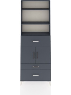 Arges Dolap 4 Raflı 3 Çekmeceli 2 Kapaklı 88X30X243 Antrasit-Antrasit