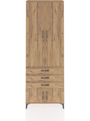 Arges Dolap 4 Raflı 3 Çekmeceli 4 Kapaklı 88X30X243 Çam-Çam