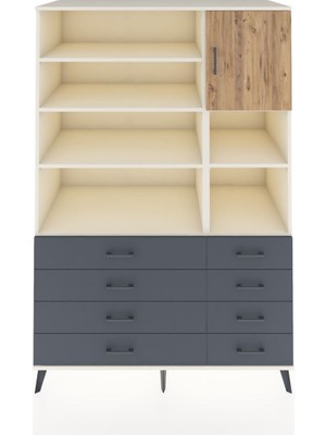 Kronos Dolap 8 Raflı 8 Çekmeceli Tek Kapaklı  132X59X195 Aytaşı-Çam/antrasit