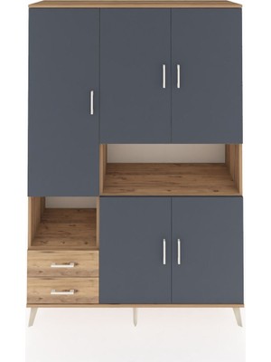 Hyperion Dolap 10 Raflı 2 Çekmeceli 5 Kapaklı 132X44X195 Çam-Antrasit/çam